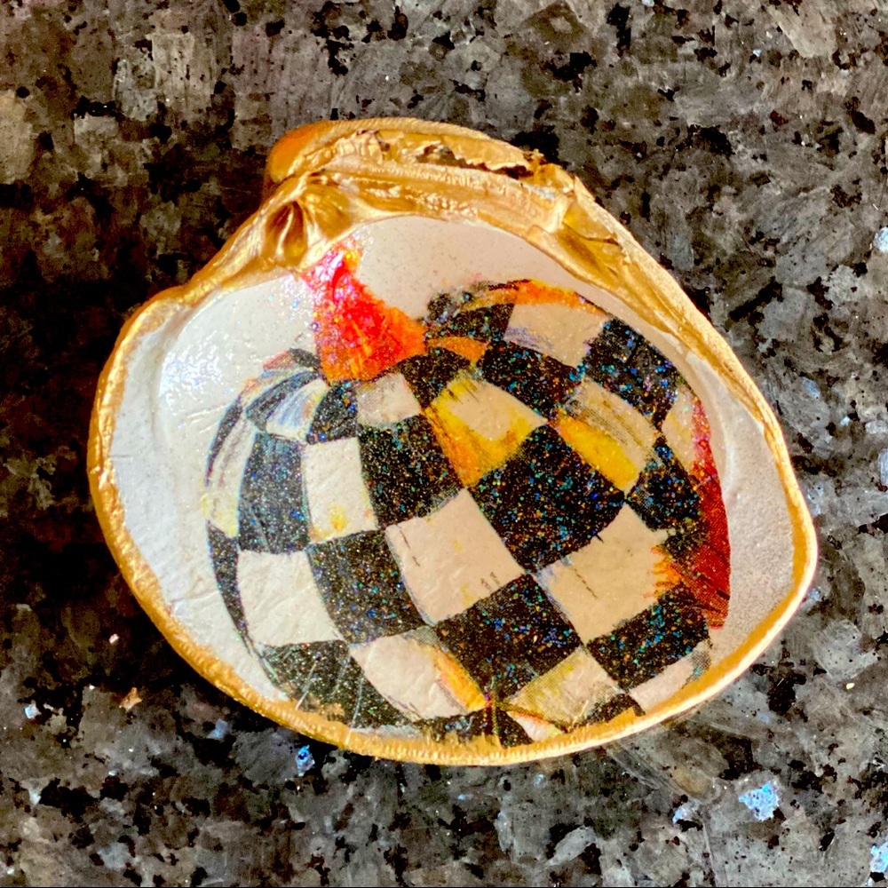 Gold Plated Quahog decoupaged shell - Mackenzie Childs inspired